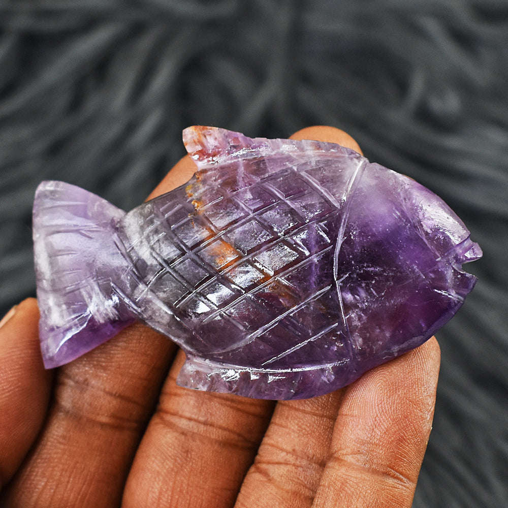 gemsmore:Stunning Amethyst Hand Carved Genuine Crystal Gemstone Carving Fish