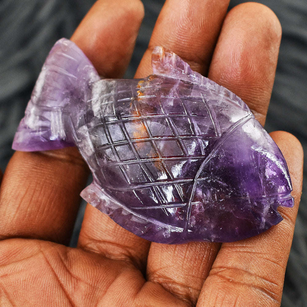 gemsmore:Stunning Amethyst Hand Carved Genuine Crystal Gemstone Carving Fish