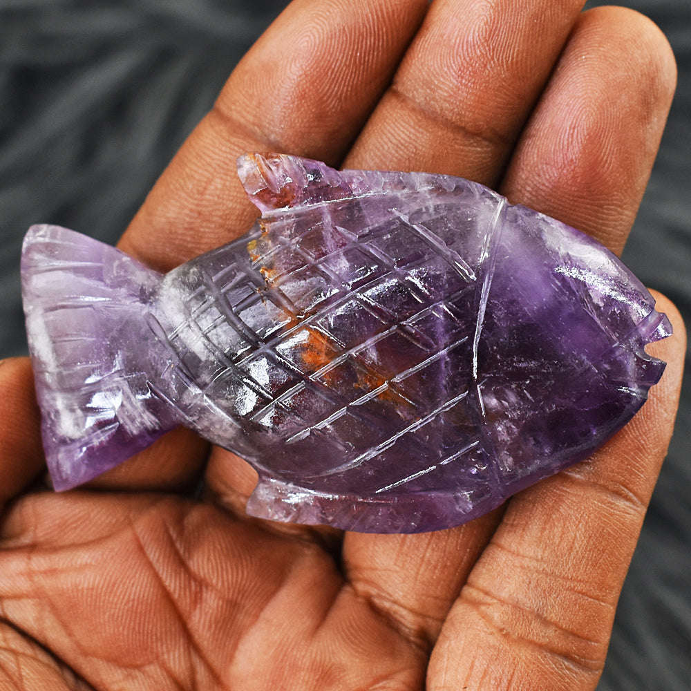 gemsmore:Stunning Amethyst Hand Carved Genuine Crystal Gemstone Carving Fish