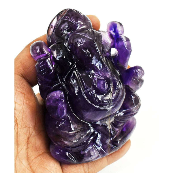 gemsmore:Stunning Amethyst  Hand Carved Genuine Crystal Gemstone Carving Lord Ganesha