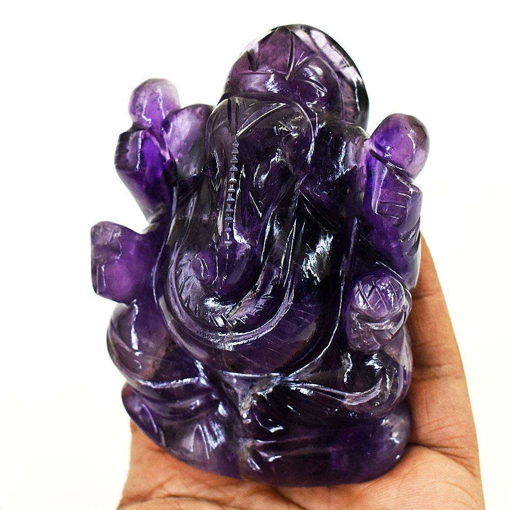 gemsmore:Stunning Amethyst  Hand Carved Genuine Crystal Gemstone Carving Lord Ganesha