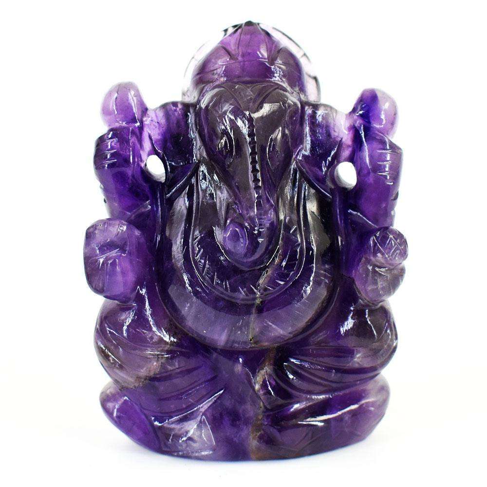 gemsmore:Stunning Amethyst  Hand Carved Genuine Crystal Gemstone Carving Lord Ganesha