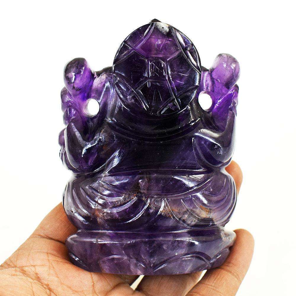 gemsmore:Stunning Amethyst  Hand Carved Genuine Crystal Gemstone Carving Lord Ganesha