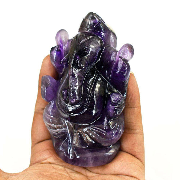 gemsmore:Stunning Amethyst Hand Carved Genuine Crystal Gemstone Carving Lord Ganesha