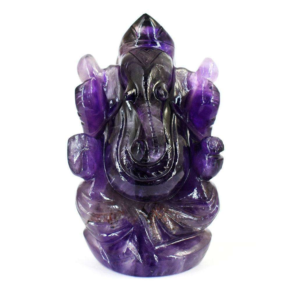 gemsmore:Stunning Amethyst Hand Carved Genuine Crystal Gemstone Carving Lord Ganesha