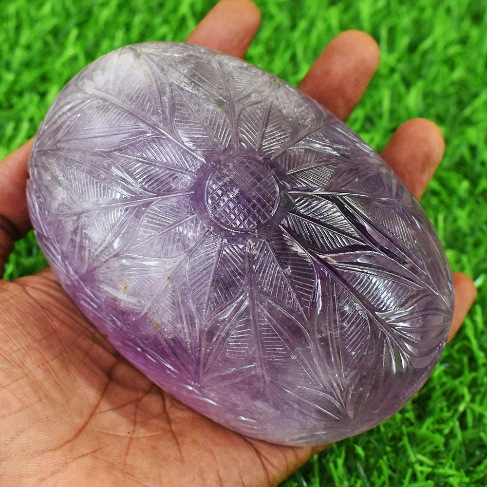 gemsmore:Stunning Amethyst Hand Carved Genuine Crystal Gemstone Carving Mughal Carved Gem