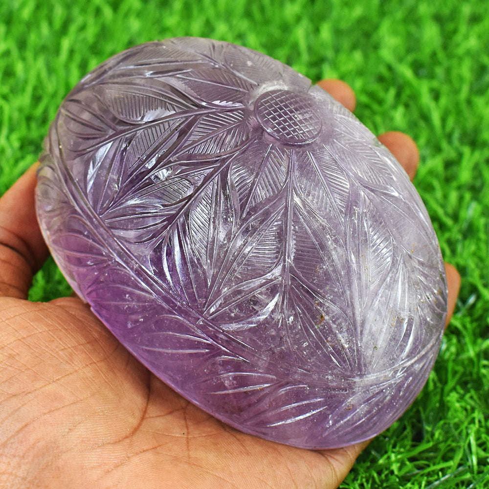 gemsmore:Stunning Amethyst Hand Carved Genuine Crystal Gemstone Carving Mughal Carved Gem