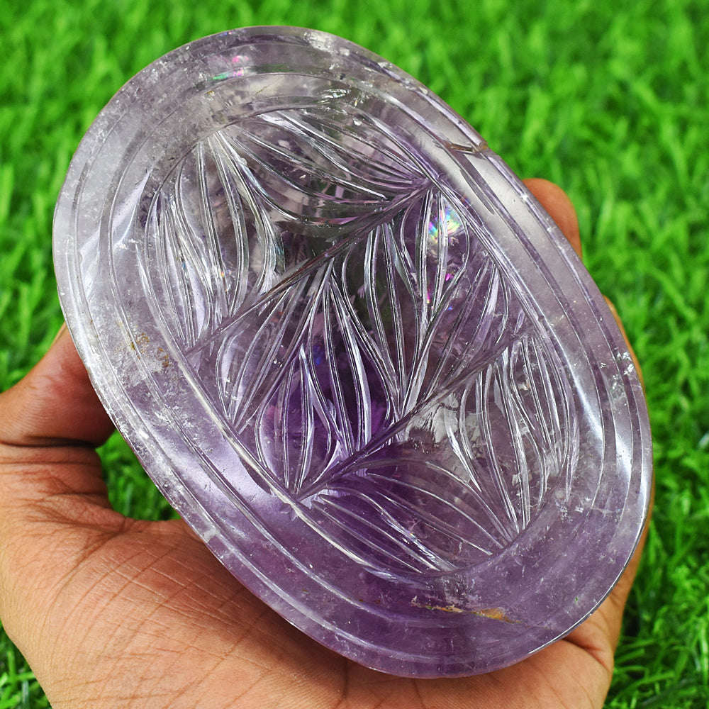 gemsmore:Stunning Amethyst Hand Carved Genuine Crystal Gemstone Carving Mughal Carved Gem