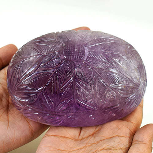 gemsmore:Stunning Amethyst Hand Carved Genuine Crystal Gemstone Carving Mughal Carved Gem