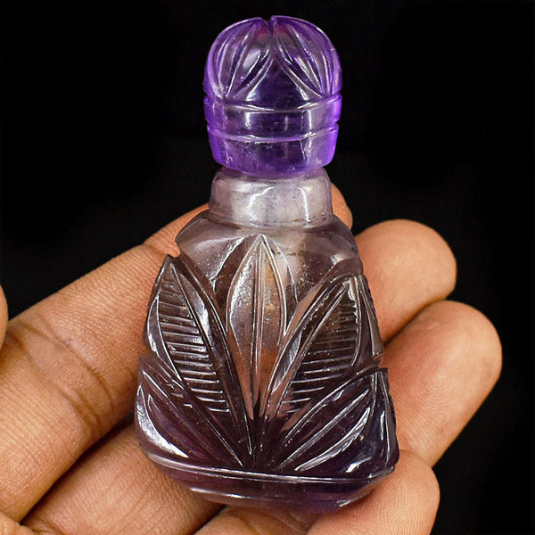 gemsmore:Stunning Amethyst   Hand Carved Genuine Crystal Gemstone Carving Perfume Bottle