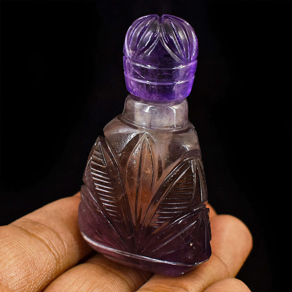 gemsmore:Stunning Amethyst   Hand Carved Genuine Crystal Gemstone Carving Perfume Bottle