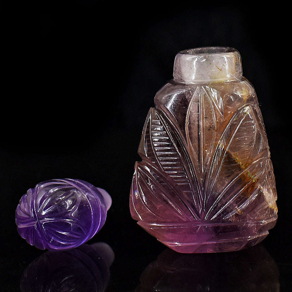 gemsmore:Stunning Amethyst   Hand Carved Genuine Crystal Gemstone Carving Perfume Bottle