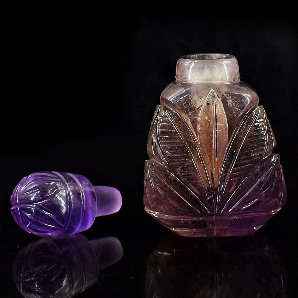 gemsmore:Stunning Amethyst   Hand Carved Genuine Crystal Gemstone Carving Perfume Bottle
