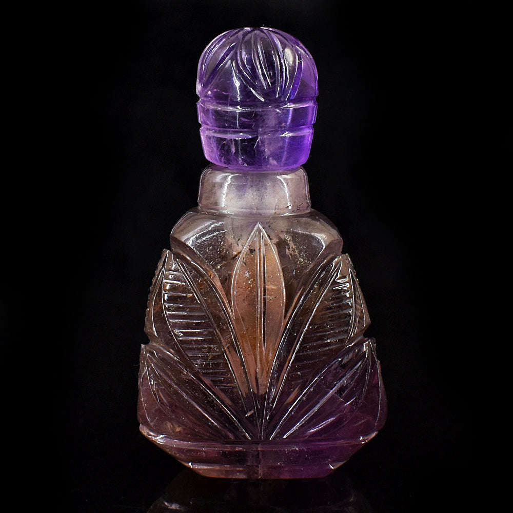 gemsmore:Stunning Amethyst   Hand Carved Genuine Crystal Gemstone Carving Perfume Bottle