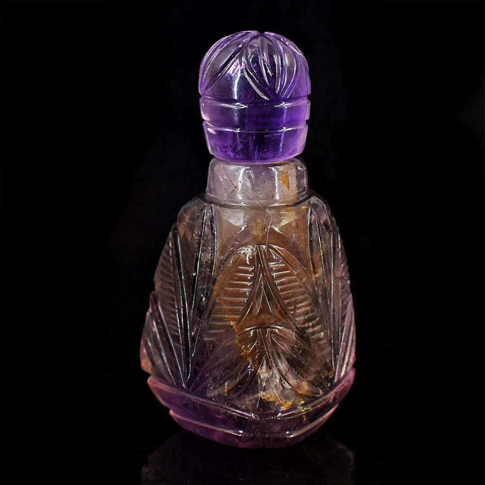 gemsmore:Stunning Amethyst   Hand Carved Genuine Crystal Gemstone Carving Perfume Bottle