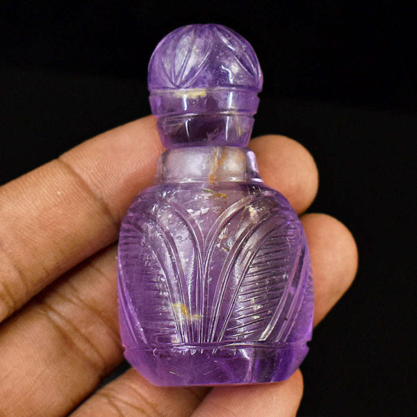 gemsmore:Stunning Amethyst  Hand Carved Genuine Crystal Gemstone Carving Perfume Bottle