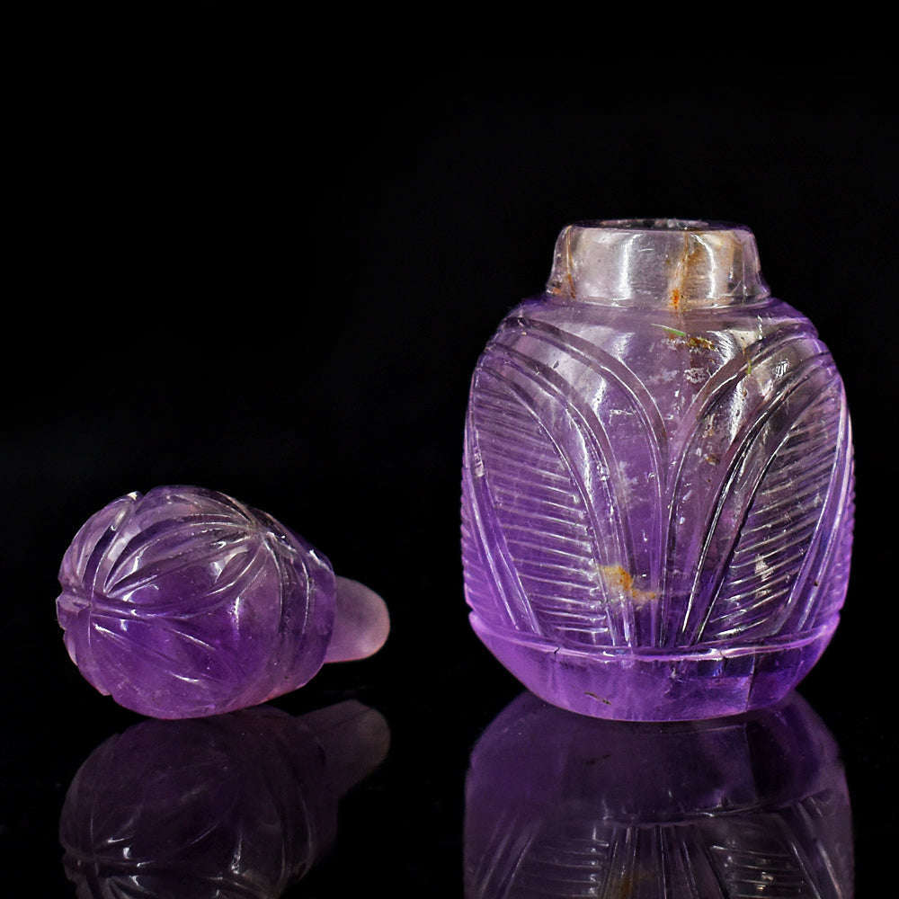 gemsmore:Stunning Amethyst  Hand Carved Genuine Crystal Gemstone Carving Perfume Bottle