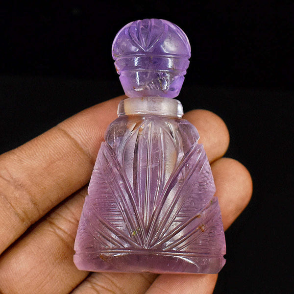 gemsmore:Stunning Amethyst Hand Carved Genuine Crystal Gemstone Carving Perfume Bottle