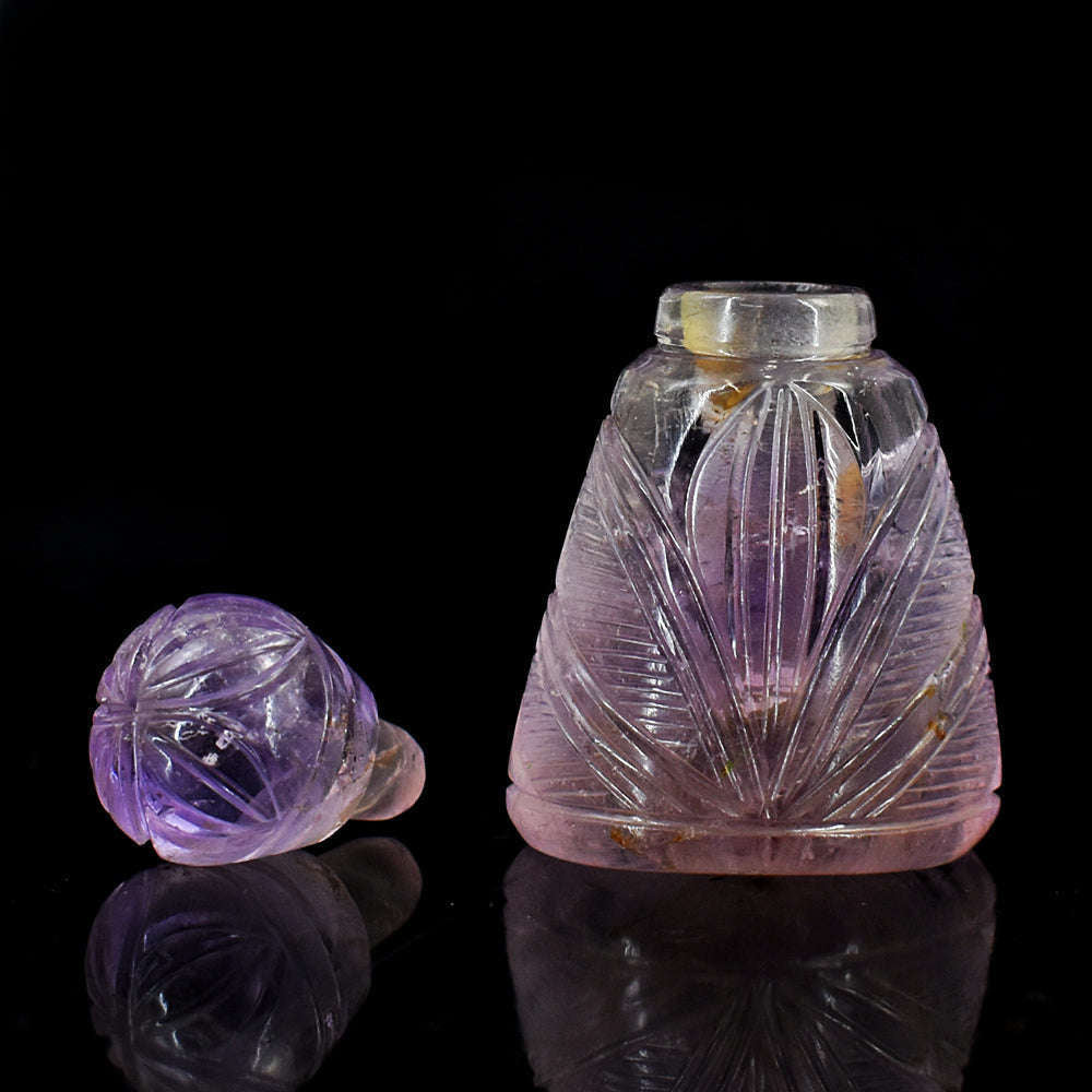 gemsmore:Stunning Amethyst Hand Carved Genuine Crystal Gemstone Carving Perfume Bottle