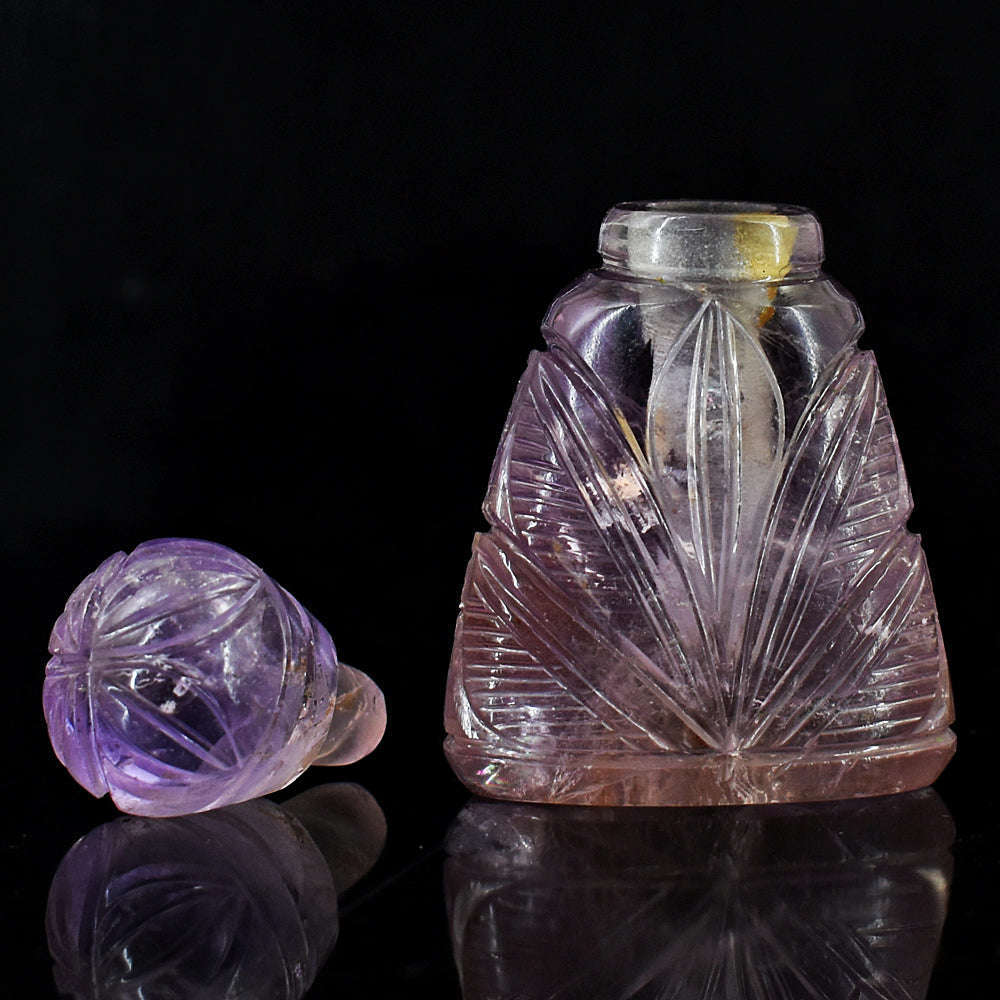 gemsmore:Stunning Amethyst Hand Carved Genuine Crystal Gemstone Carving Perfume Bottle