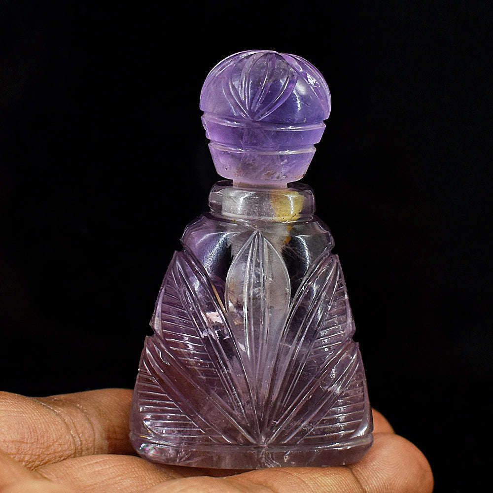 gemsmore:Stunning Amethyst Hand Carved Genuine Crystal Gemstone Carving Perfume Bottle