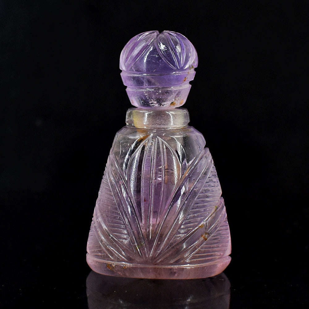 gemsmore:Stunning Amethyst Hand Carved Genuine Crystal Gemstone Carving Perfume Bottle