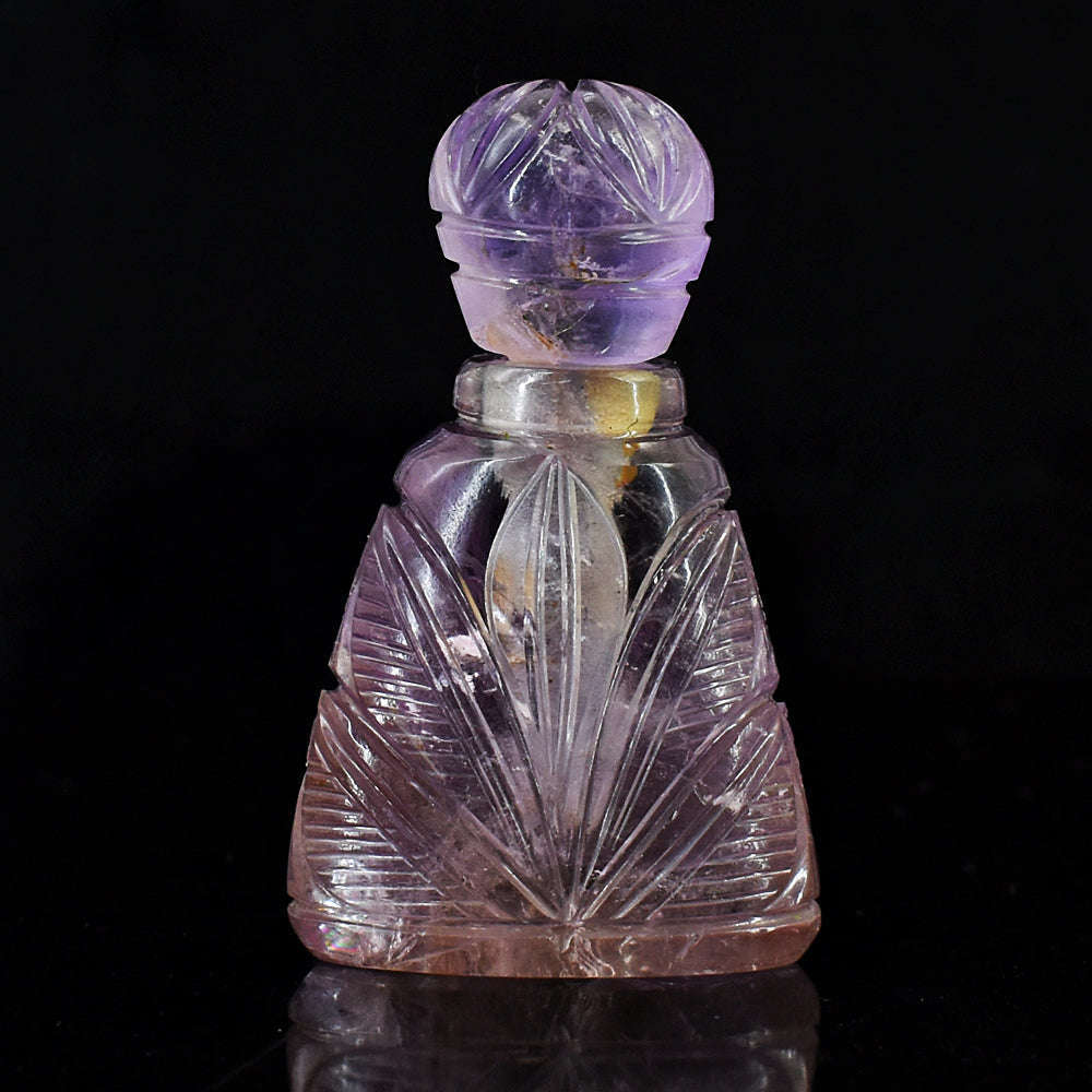 gemsmore:Stunning Amethyst Hand Carved Genuine Crystal Gemstone Carving Perfume Bottle