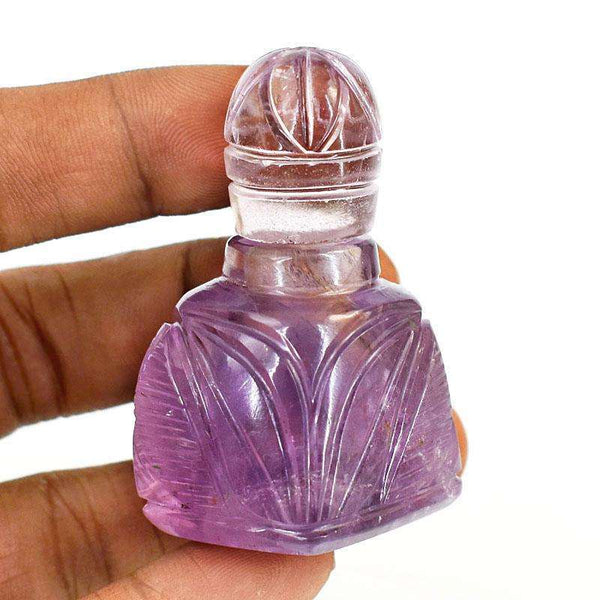 gemsmore:Stunning Amethyst Hand Carved Genuine Crystal Gemstone Carving Perfume Bottle