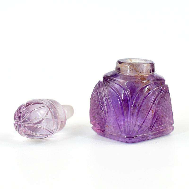 gemsmore:Stunning Amethyst Hand Carved Genuine Crystal Gemstone Carving Perfume Bottle