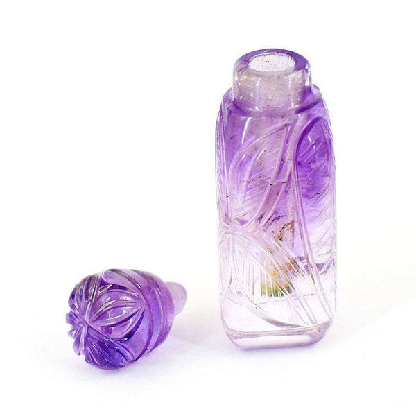 gemsmore:Stunning Amethyst Hand Carved Genuine Crystal Gemstone Carving Perfume Bottle