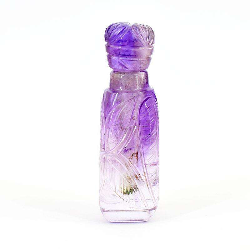 gemsmore:Stunning Amethyst Hand Carved Genuine Crystal Gemstone Carving Perfume Bottle