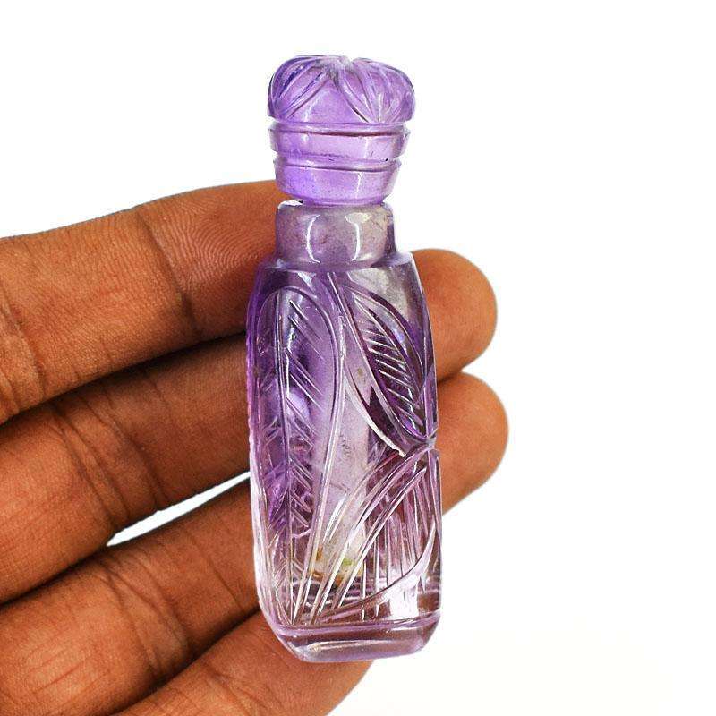 gemsmore:Stunning Amethyst Hand Carved Genuine Crystal Gemstone Carving Perfume Bottle