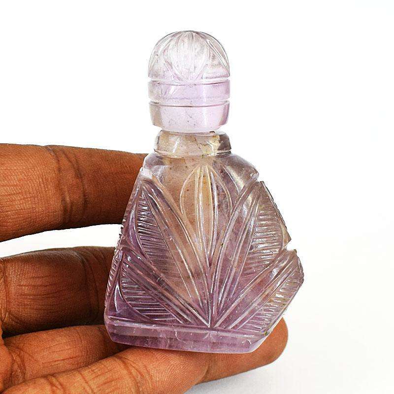 gemsmore:Stunning Amethyst Hand Carved Genuine Crystal Gemstone Carving Perfume Bottle