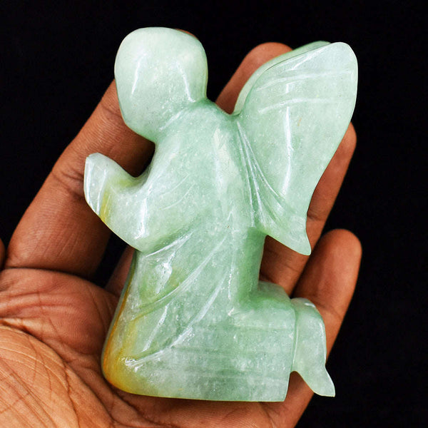 gemsmore:Stunning Aventurine Hand Carved Genuine Crystal Gemstone Carving Praying Angel