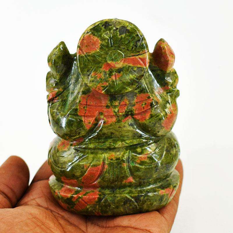 gemsmore:Stunning Blood Green Unakite Hand Carved Genuine Crystal Gemstone Carving Lord Ganesha