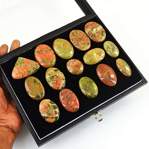 gemsmore:Stunning Blood Green Unakite Untreated Gemstone Cabochon Lot