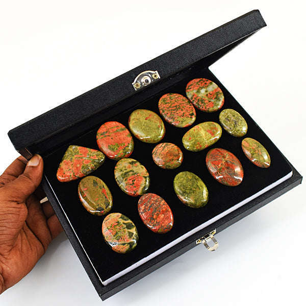 gemsmore:Stunning Blood Green Unakite Untreated Gemstone Cabochon Lot