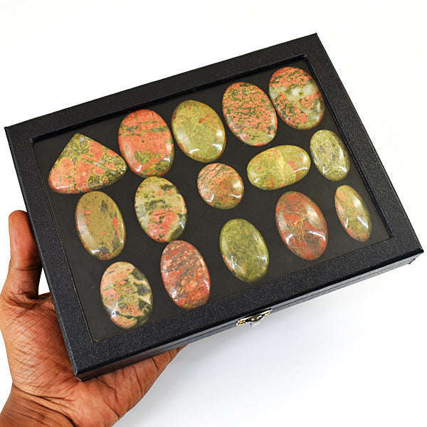 gemsmore:Stunning Blood Green Unakite Untreated Gemstone Cabochon Lot