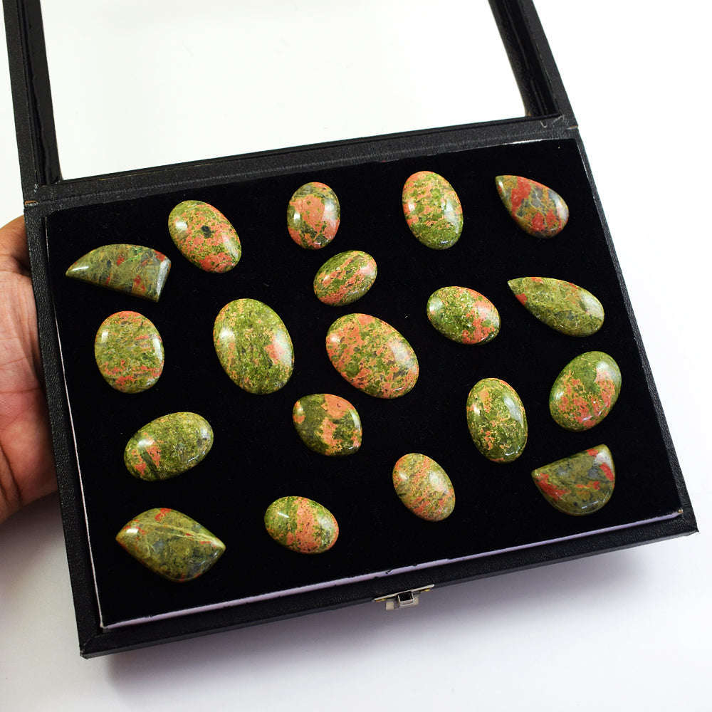 gemsmore:Stunning Blood Green Unakite Untreated Gemstone Cabochon Lot