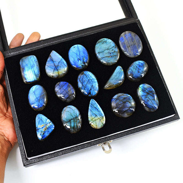 gemsmore:Stunning Blue Flash Labradorite Untreated Gemstone Cabochon Lot