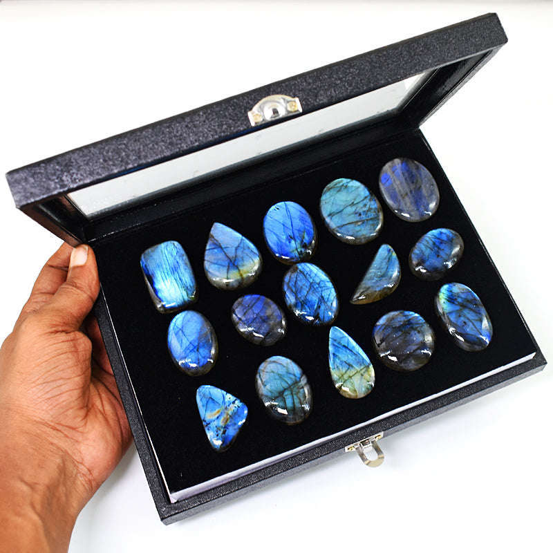gemsmore:Stunning Blue Flash Labradorite Untreated Gemstone Cabochon Lot