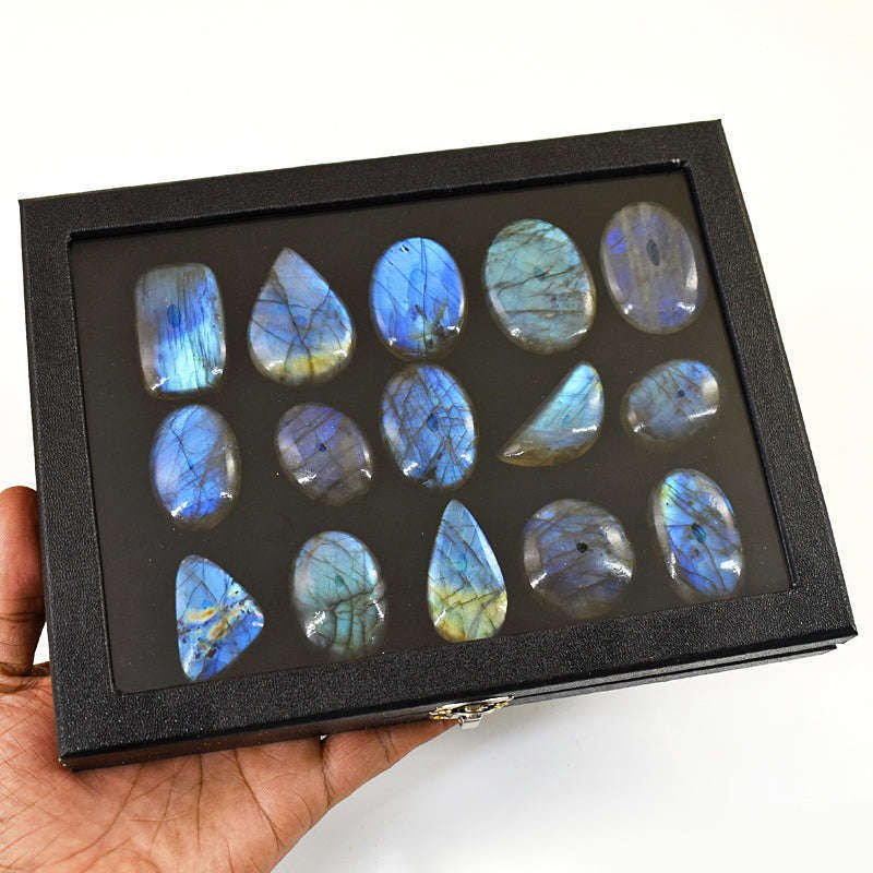 gemsmore:Stunning Blue Flash Labradorite Untreated Gemstone Cabochon Lot