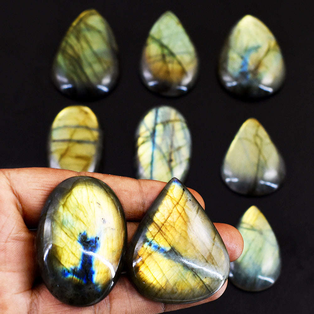 gemsmore:Stunning Blue & Golden Flash Labradorite Untreated Gemstone Cabochon Lot