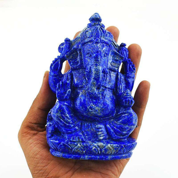 gemsmore:Stunning Blue Lapis Lazuli Hand Carved Lord Ganesha