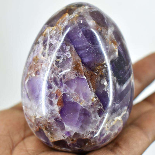 gemsmore:Stunning Chevron Amethyst Carved Crystal Healing Egg