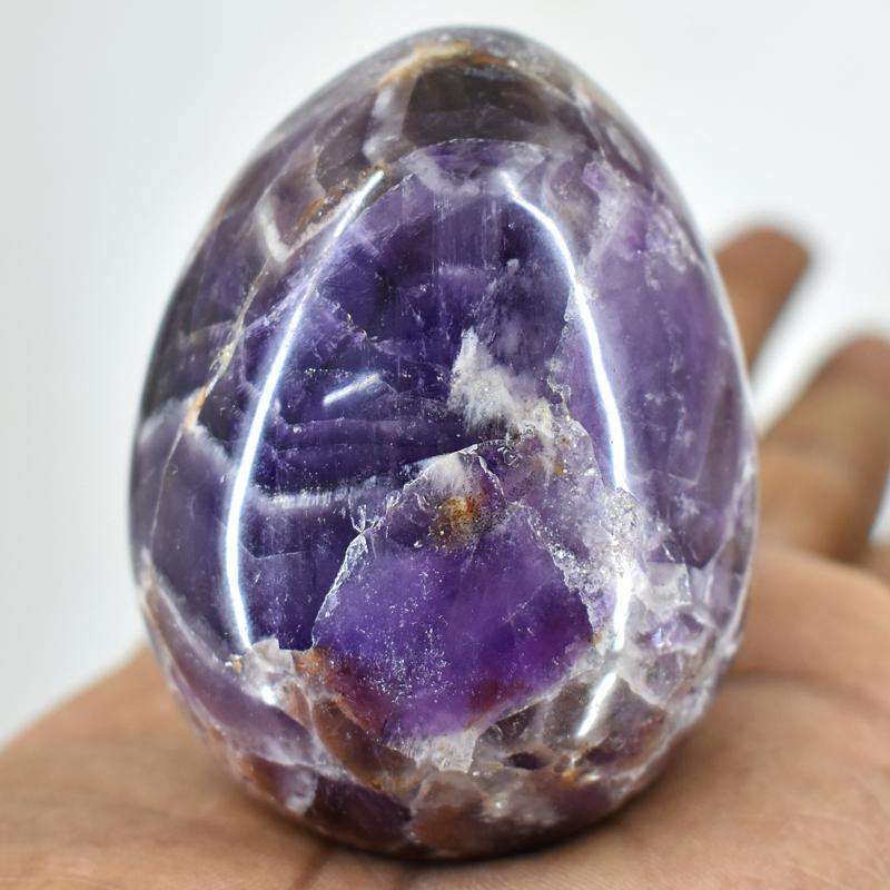gemsmore:Stunning Chevron Amethyst Carved Crystal Healing Egg