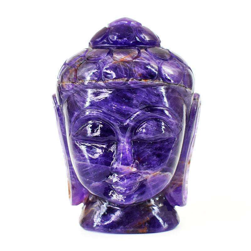 gemsmore:Stunning Chevron Amethyst Hand Carved Genuine Crystal Gemstone Carving Buddha Head