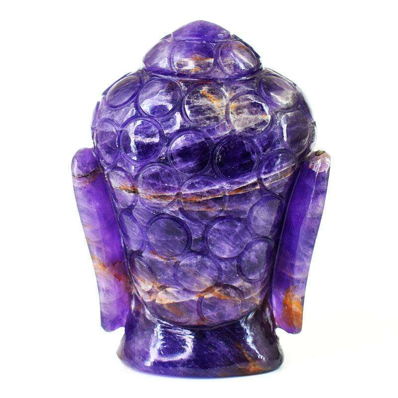 gemsmore:Stunning Chevron Amethyst Hand Carved Genuine Crystal Gemstone Carving Buddha Head