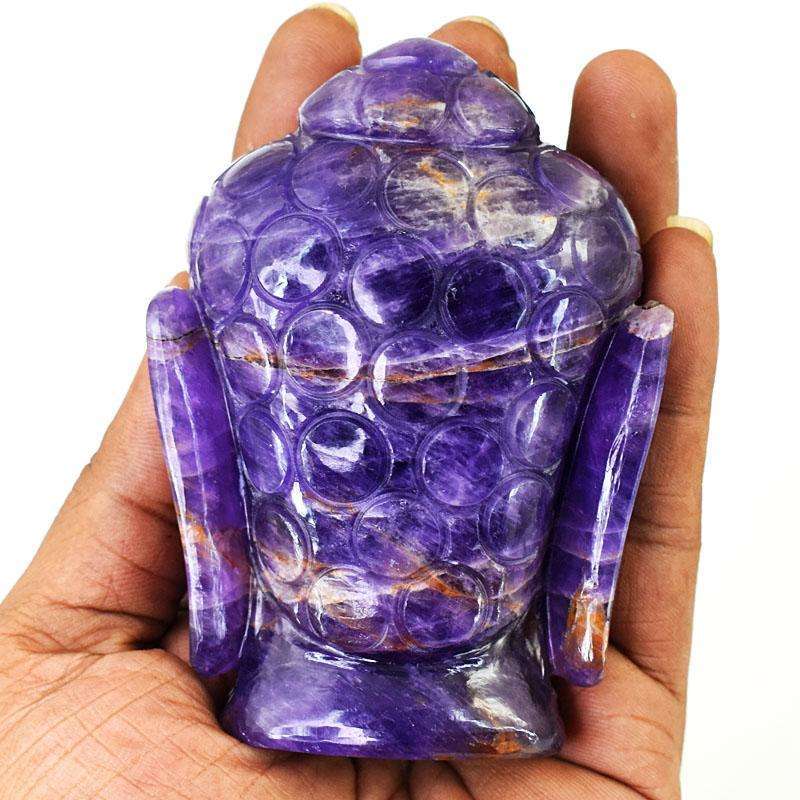 gemsmore:Stunning Chevron Amethyst Hand Carved Genuine Crystal Gemstone Carving Buddha Head