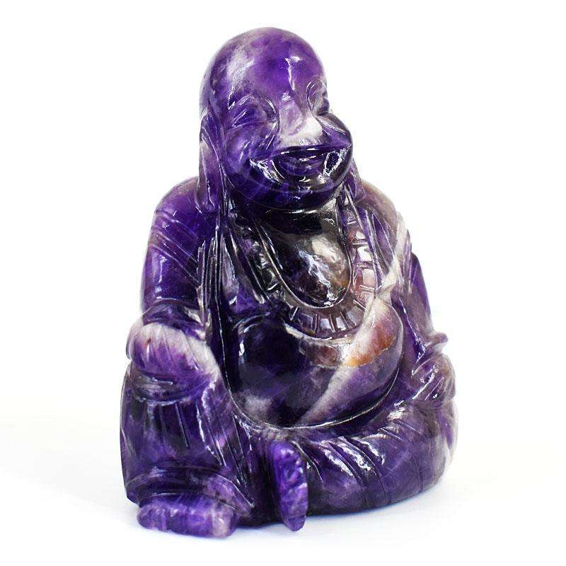 gemsmore:Stunning Chevron Amethyst Hand Carved Genuine Crystal Gemstone Carving Laughing Buddha